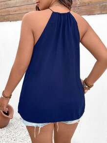 Breezaya Camisola Con Cuello Halter Y Lazo Delantero Con Patrón Geométrico De Talla Grande - Azul Marino - Ver 2