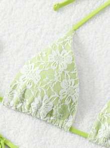 Swim SXY 女士夏季度假花朵蕾丝比基尼套装夏季海滩 - 綠色 - 查看 4