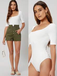 MOTF PREMIUM SCOOP NECK TEE BODYSUIT - White - View 1