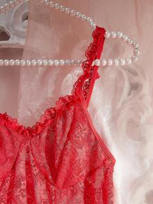 Váy ngủ Cami ren mùa hè có hoa tai dành cho nữ - Đỏ - Xem 3