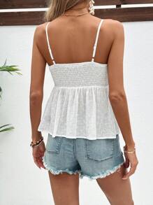 Breezaya Mùa hè Xu hướng: Cắt giảm Chi tiết thêu Knotted Cami ngọn In Màu thuần - trắng - Xem 2