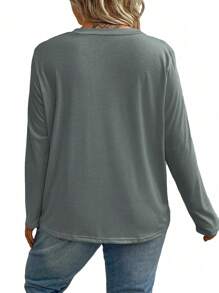 EMERY ROSE Damen T-shirt In Übergröße Mit Rundhalsausschnitt, Einfarbig, Langärmelig