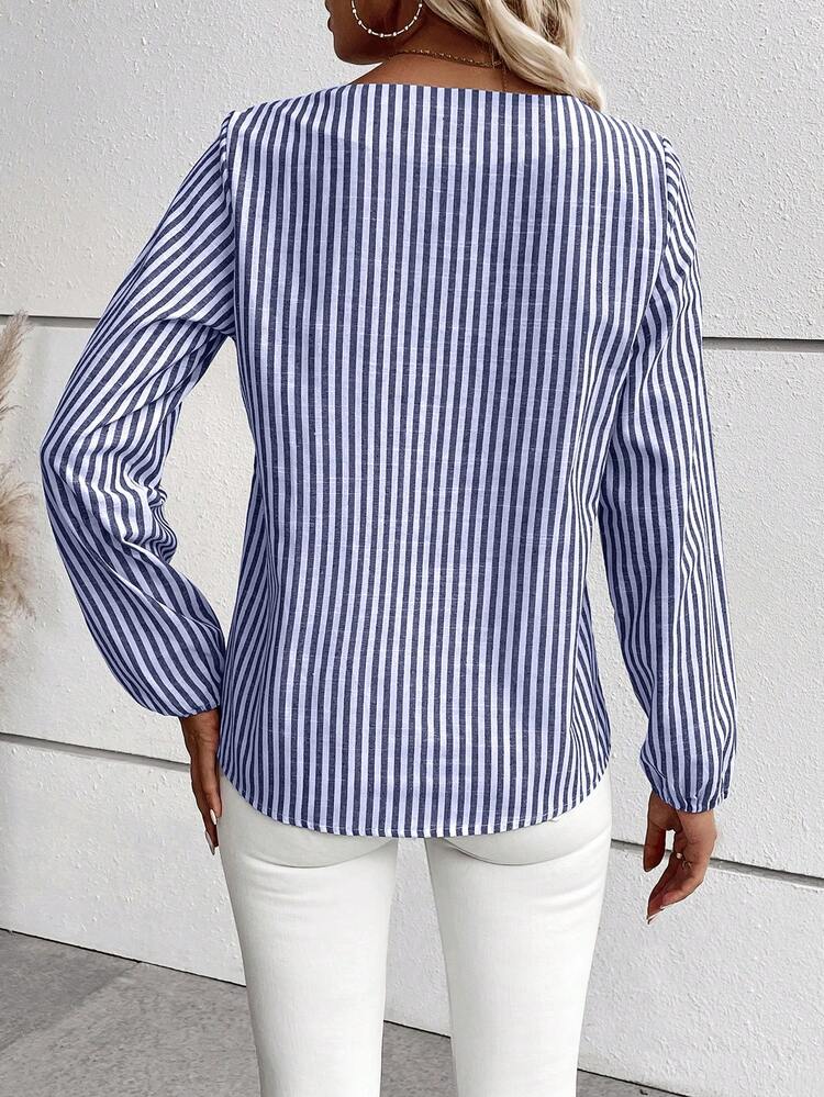 Women's Spring/Summer Striped Shirt With Asymmetrical Collar