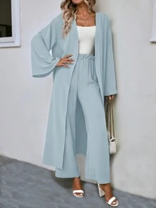 SHEIN LUNE Conjunto de dos piezas de bata larga de unicolor y simple para uso diario de dama