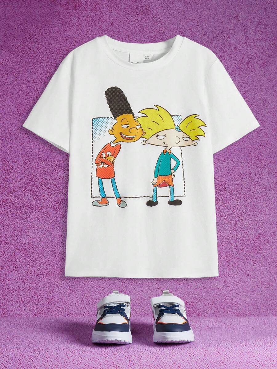 Nick 90s | SHEIN Tween Boy Cartoon Figure Graphic Tee - White - View 1