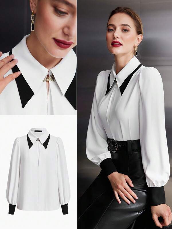 MOTF PREMIUM CONTRAST COLLAR BLOUSE