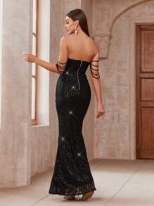 SHEIN BAE Glitzer Abendkleid mit Off-Shoulder, Schlitz und Fischschwanz Saum für Partys