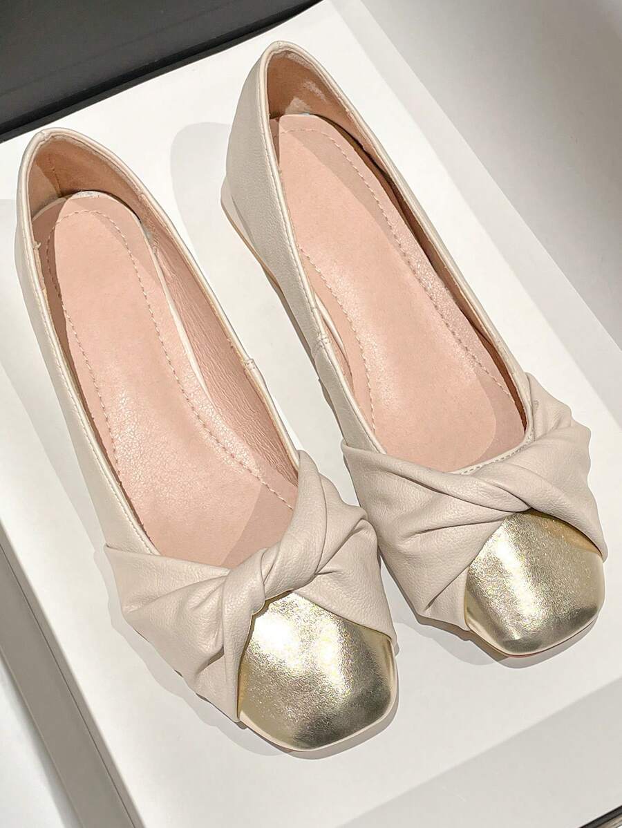 HanDuEke 2024年新款女款法式低跟鞋,瑪麗珍鞋扣帶扁平鞋,大尺碼(41-43) - 米色 - 查看 1