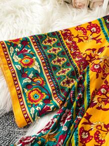 Breezaya Kích thước lớn Cổ chữ V Retro In Phong cách Bohemian Mùa xuân/Mùa hè Kỳ nghỉ Đầm - Màu xanh lá cây đậm - Xem 5
