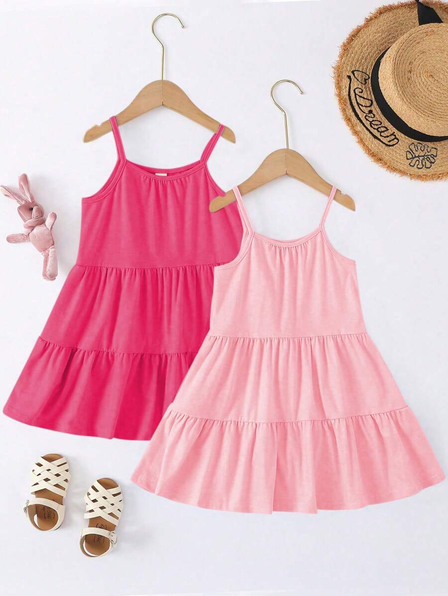 Elladie kids Cô Gái Trẻ Màu thuần Viền trùng điệp Không tay - Nhiều màu - Xem 1