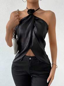 Chiquease 時尚夏季上衣,有3d花朵細節 - 黑色 - 查看 4