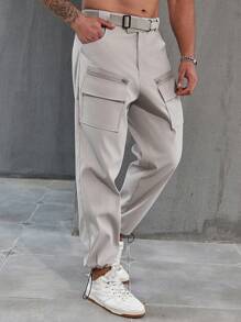 Manfinity Homme Men\ Plus Size Solid Color Pants With Pockets - Apricot - View 3