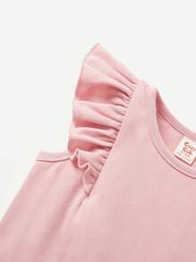 Cozy Pixies Baby Girl Floral Pattern Round Neck Top With Ruffle Trim Detail, 2pcs/Set - Multicolor - View 5