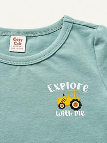 Cozy Pixies 2入組寶寶男童針織柔軟休閒基礎款圓領短袖套頭上衣 - 綠色 - 查看 5