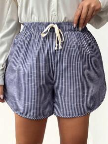 SHEIN LUNE Plus Striped Dolphin Hem Shorts - Grey - View 4