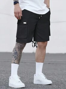 Manfinity LEGND 纯色直筒短裤，有口袋 - 黑色 - 查看 5