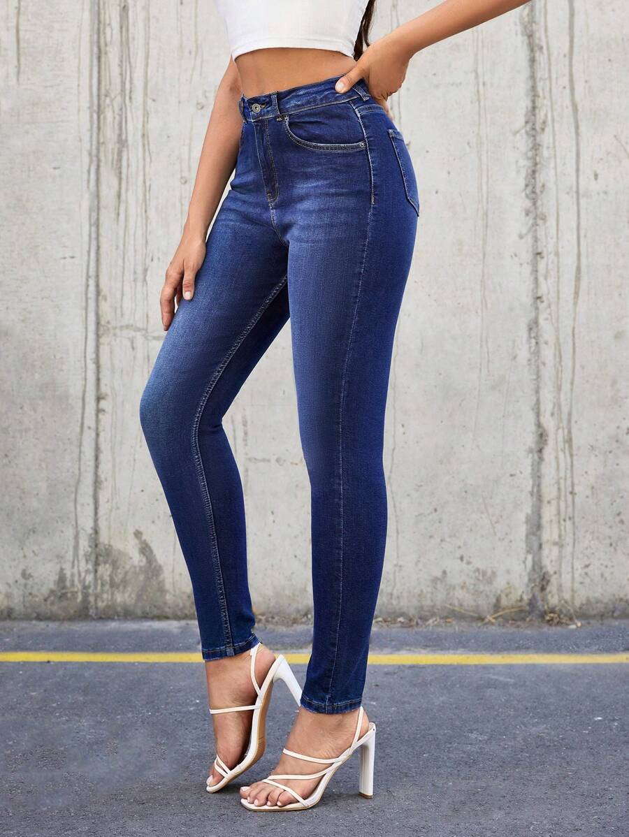 EURMUSE 97% Cotton Zipper Fly Slant Pocket Skinny Jeans