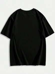 Manfinity Dauomo Men's Loose Fit Cat Print Round Neck T-Shirt For Summer Casual Wear