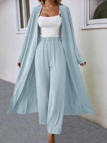SHEIN LUNE Conjunto de dos piezas de bata larga de unicolor y simple para uso diario de dama