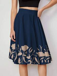 SHEIN Clasi Women's Simple Daily Floral Printed A-Line Skirt