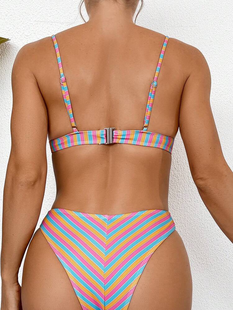 Summer Ladies Fashionable Colorful Striped Bikini Swimwear Set