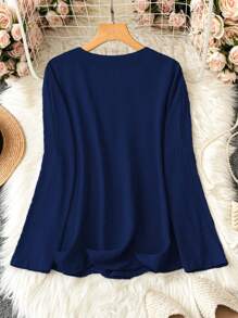 SHEIN LUNE Loose Fit V-Neck Draped Printed Women's Shirt