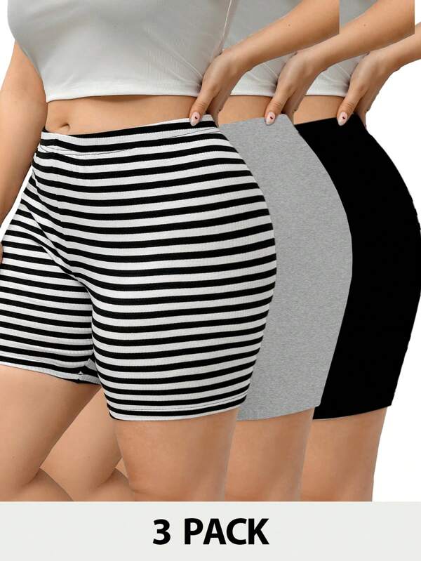 SHEIN Essnce Plus Size Women's Summer New Fashion Casual Comfortable Tight Cycling Shorts  3pcs