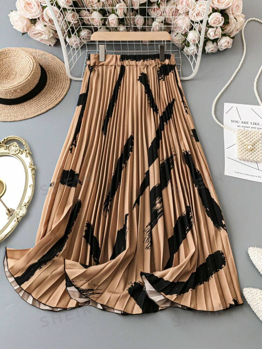 Breezaya Falda maxi plisada con estampado para mujer, conjunto vacacional para la playa