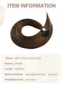 50pcs U Tip Hair Straight Dark Brown Color 150% 18-24 Inch Remy Human Hair U Tip Hair Extension Light Brown Color Hair Extensions - S4 - View 5