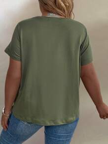 EMERY ROSE Women's Simple Printed Plus Size T-Shirt Graphic Tees Women Tops - Army Green - View 2