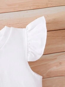 Baby Girl Round Neck Flutter Sleeve Top With Back Print - White - View 5