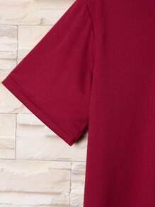 男士夏季休閑短袖字母印花t恤 - 酒紅色 - 查看 5