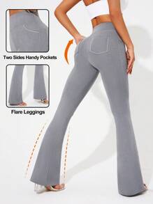 Easithlete 女款純色運動褲,附帶口袋 - 灰色 - 查看 1