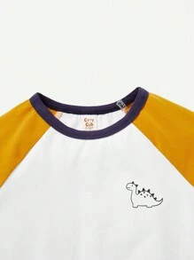 Cozy Pixies Baby Boy Cartoon Dinosaur Pattern Short Sleeve Color Block Round Neck Top 3pcs/Set