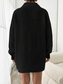 EURMUSE Shirt With Plain Drop Shoulder Button At Front - Black - View 2