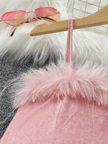 SHEIN Elladie kids Young Girl Summer Furry Patchwork Spaghetti Strap Dress Summer Holiday