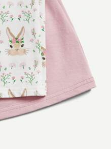 Cozy Pixies Conjunto De 2 Piezas De Vestido De Manga Corta Suave De Cuello Redondo Con Corbata Delantera Para Niña