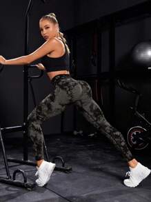 SHEIN Sports 女式高腰扎染无缝弹力健身紧身裤 - 深灰色 - 查看 6
