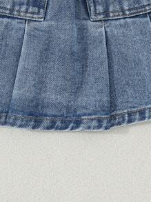 SHEIN Baby Girl Street Style Summer Denim Vest With Button-Front Closure And Skirt Set, Versatile - Light Wash - View 6