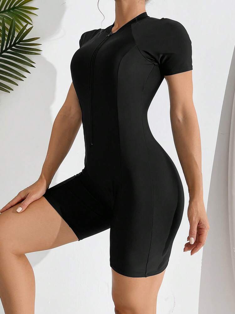 Swim SPRTY Traje de baño de una pieza para mujer ideal para playa y natación, de unicolor y estilo ajustado - Negro - Añade 1