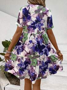 SHEIN LUNE Summer Floral Print Short Sleeve Vacation Dress - Multicolor - View 2