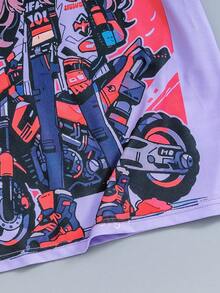 Camiseta De Manga Corta Con Estampado De Dibujos Animados Para Niñas Adolescentes, De Moda Para La Primavera Y El Verano - Púrpura malva - Ver 6