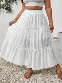SHEIN SunnyBelle 大碼蕾絲拼接休閒裙，適用於春夏季節 - 白色 - 查看 5