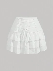 SHEIN MOD Saia Branca Conquette Em Plus Size - Branco - Visão 1