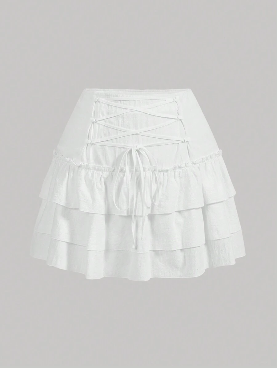 SHEIN MOD Saia Branca Conquette Em Plus Size - Branco - Visão 1