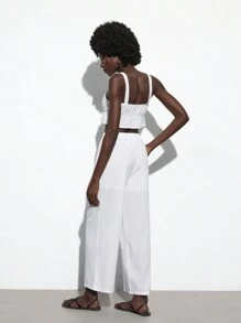 Maija Ensemble de haut à bretelles et de pantalon long de couleur unie pour femme - Blanc - Voir 2