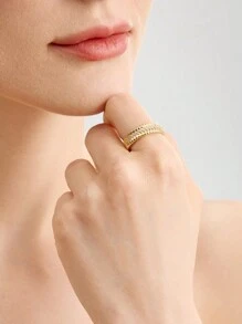 MOTF PREMIUM Anillo De Circonia Cúbica Microincrustado Chapado En Oro - Amarillo Oro - Ver 2