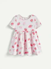 Cozy Pixies Vestido de línea A para bebé niña con manga corta y dibujos animados en el estampado, con banda elástica en la cintura, conjunto de 2 piezas