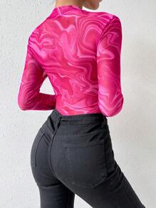 RosyDaze Ladies' Random Floral Printed Bodysuit Fall Cloth For Women - Hot Pink - View 2