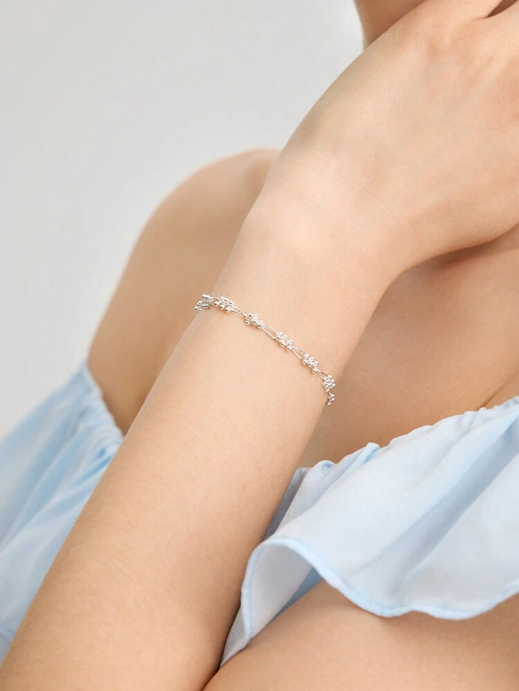 SILVER-PLATED HANDMADE SMALL BEADED CHAIN BRACELET